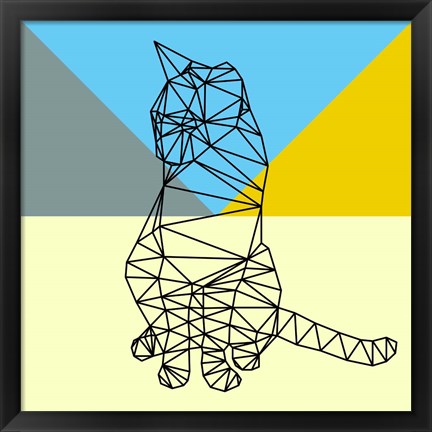 Framed Black Party Cat Polygon Print