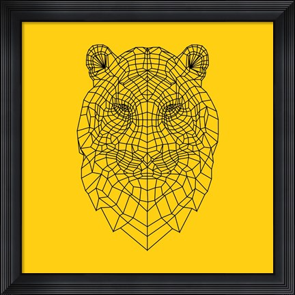 Framed Tiger Head Yellow Mesh Print