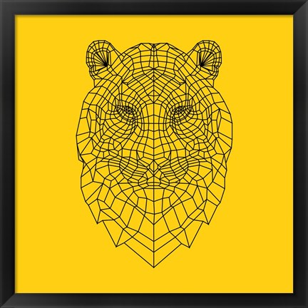 Framed Tiger Head Yellow Mesh Print