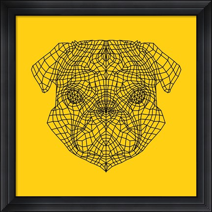 Framed Pug Head Yellow Mesh Print