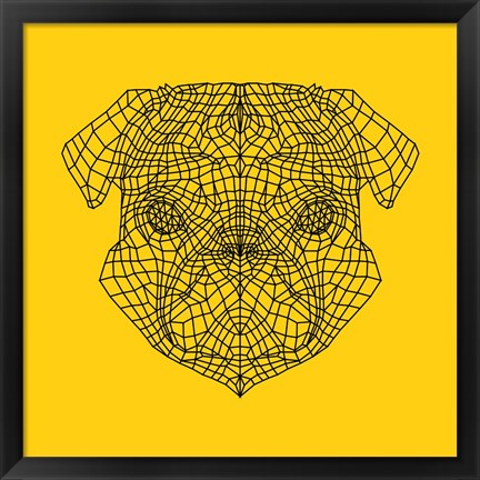 Framed Pug Head Yellow Mesh Print