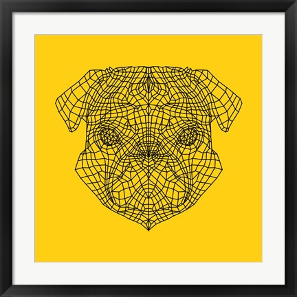 Framed Pug Head Yellow Mesh Print