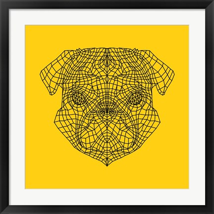 Framed Pug Head Yellow Mesh Print