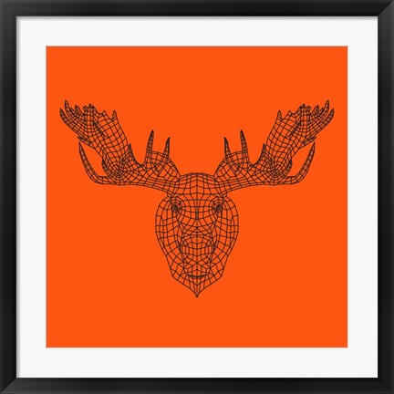 Framed Moose Head Orange Mesh Print
