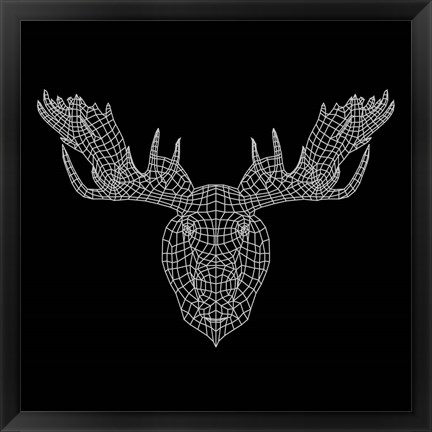 Framed Moose Head Black Mesh Print