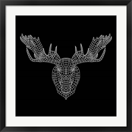 Framed Moose Head Black Mesh Print