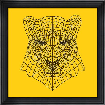 Framed Panther Head Yellow Mesh Print