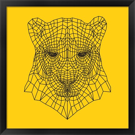 Framed Panther Head Yellow Mesh Print