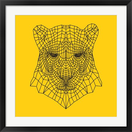 Framed Panther Head Yellow Mesh Print