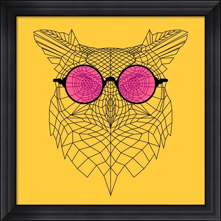 Framed Owl in Pink Glasses Print