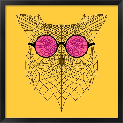 Framed Owl in Pink Glasses Print