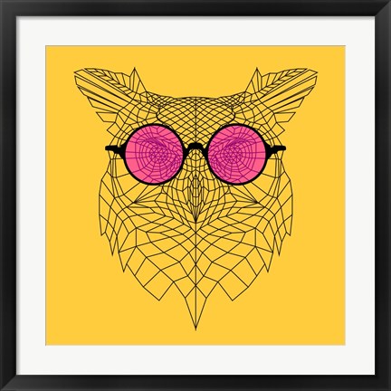 Framed Owl in Pink Glasses Print