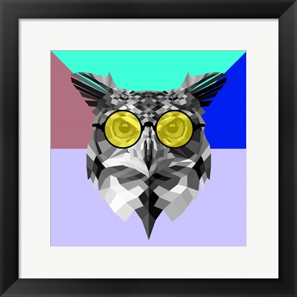 Framed Owl in Yellow Glasses Print