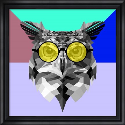 Framed Owl in Yellow Glasses Print