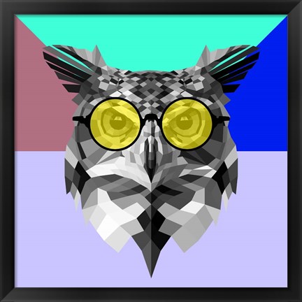 Framed Owl in Yellow Glasses Print