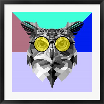 Framed Owl in Yellow Glasses Print