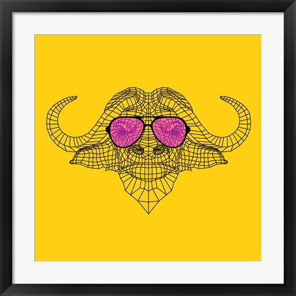 Framed Buffalo in Pink Glasses Print