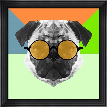 Framed Party Pug in Yellow Glasses Print