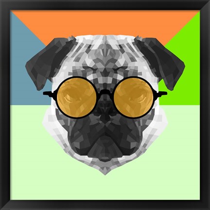Framed Party Pug in Yellow Glasses Print