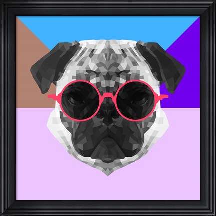 Framed Party Pug in Pink Glasses Print