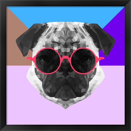 Framed Party Pug in Pink Glasses Print