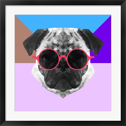 Framed Party Pug in Pink Glasses Print