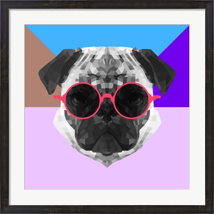 Framed Party Pug in Pink Glasses Print