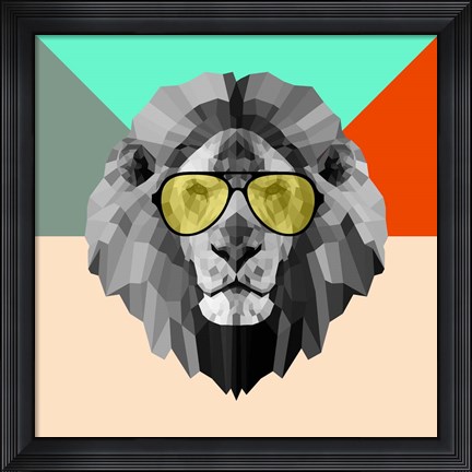 Framed Party Lion in Glasses Print