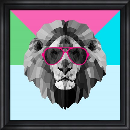 Framed Party Lion in Red Glasses Print