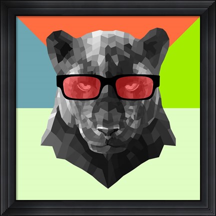 Framed Party Panther in Red Glasses Print