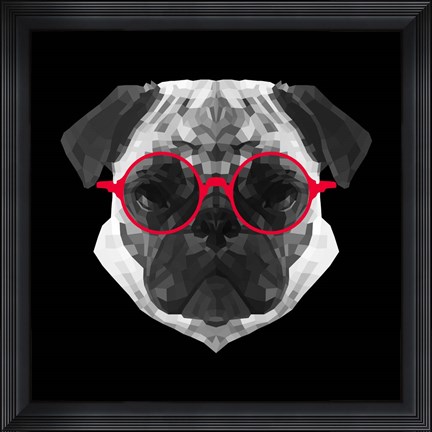 Framed Pug in Red Glasses Print