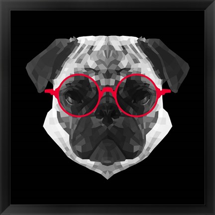 Framed Pug in Red Glasses Print