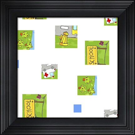 Framed Ambulance and School Print
