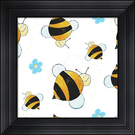 Framed Bees and Blue Flowers Print