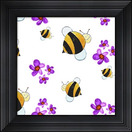 Framed Bees and Pink Flowers Print