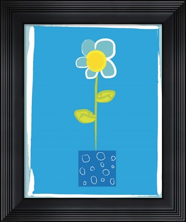 Framed Blue Flower in Blue Pot Print