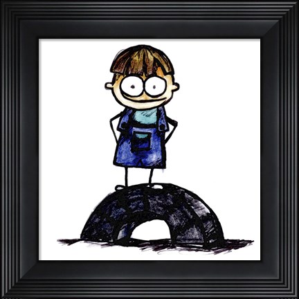 Framed Boy on Tire Print