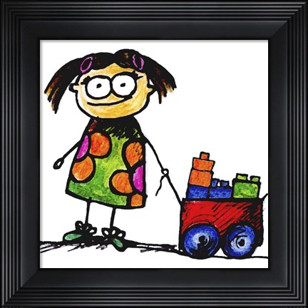 Framed Girl Pulling Cart Print