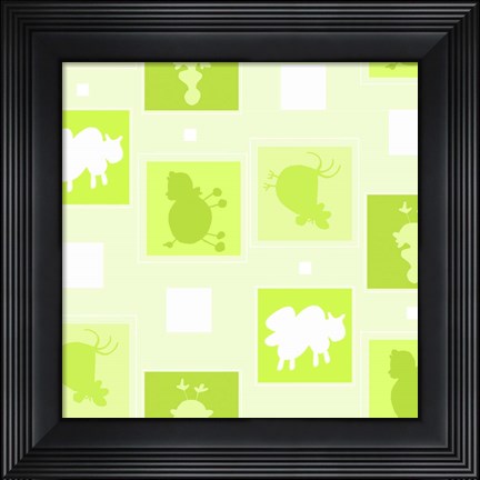 Framed Green Animal Collage Print
