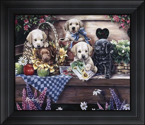Framed Five Puppies Print