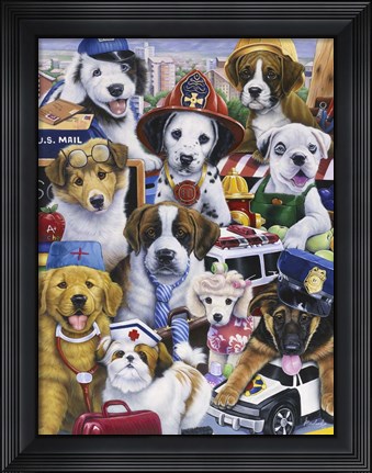 Framed Working Puppies Print