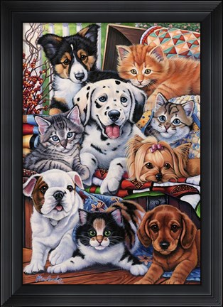 Framed Country Pups and Kittens II Print
