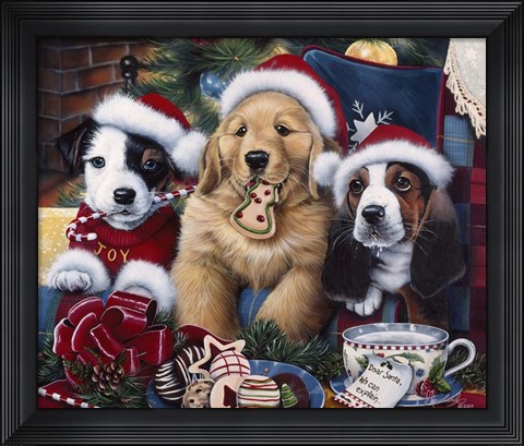 Framed Sawry Santa Paws Print