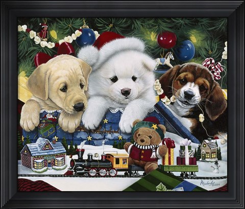 Framed Curious Christmas Pups Print