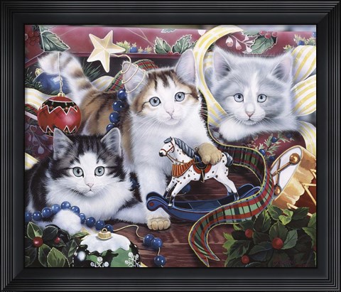 Framed Christmas Kittens And All The Trim&#39;Ns Print
