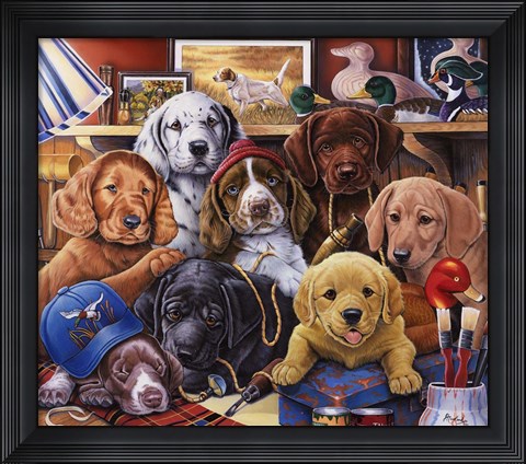 Framed Grandpa&#39;s Puppies Print