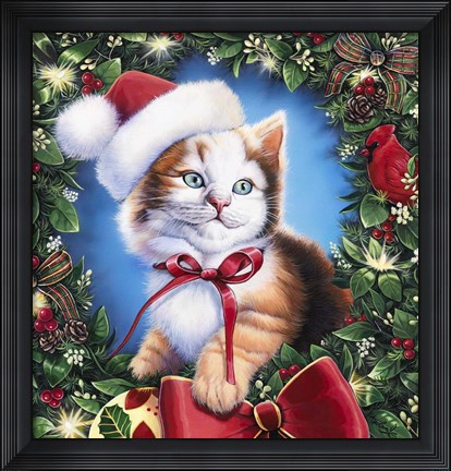 Framed Christmas Kitty Print