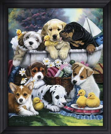 Framed Bath Time Pups Print