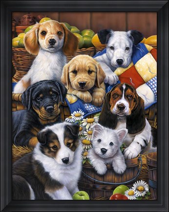 Framed Country Bumpkin Puppies Print