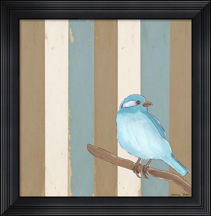 Framed Teal Bird With Stripes Print